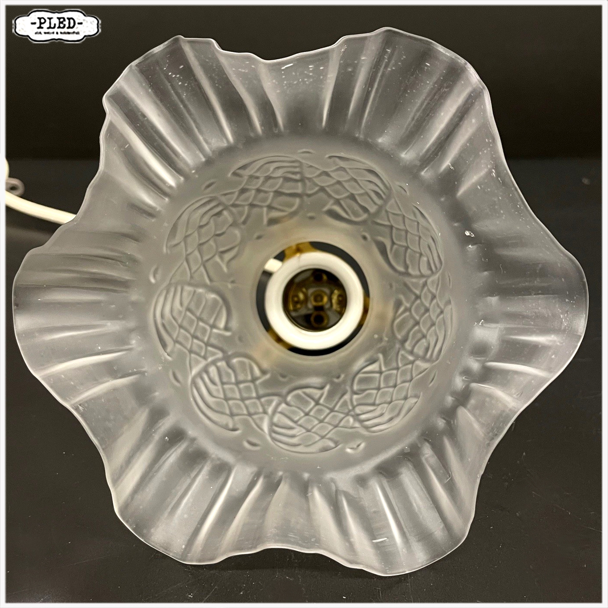 Vintage, matglazen hanglampjes met katoenkleurig snoer - Afbeelding 6