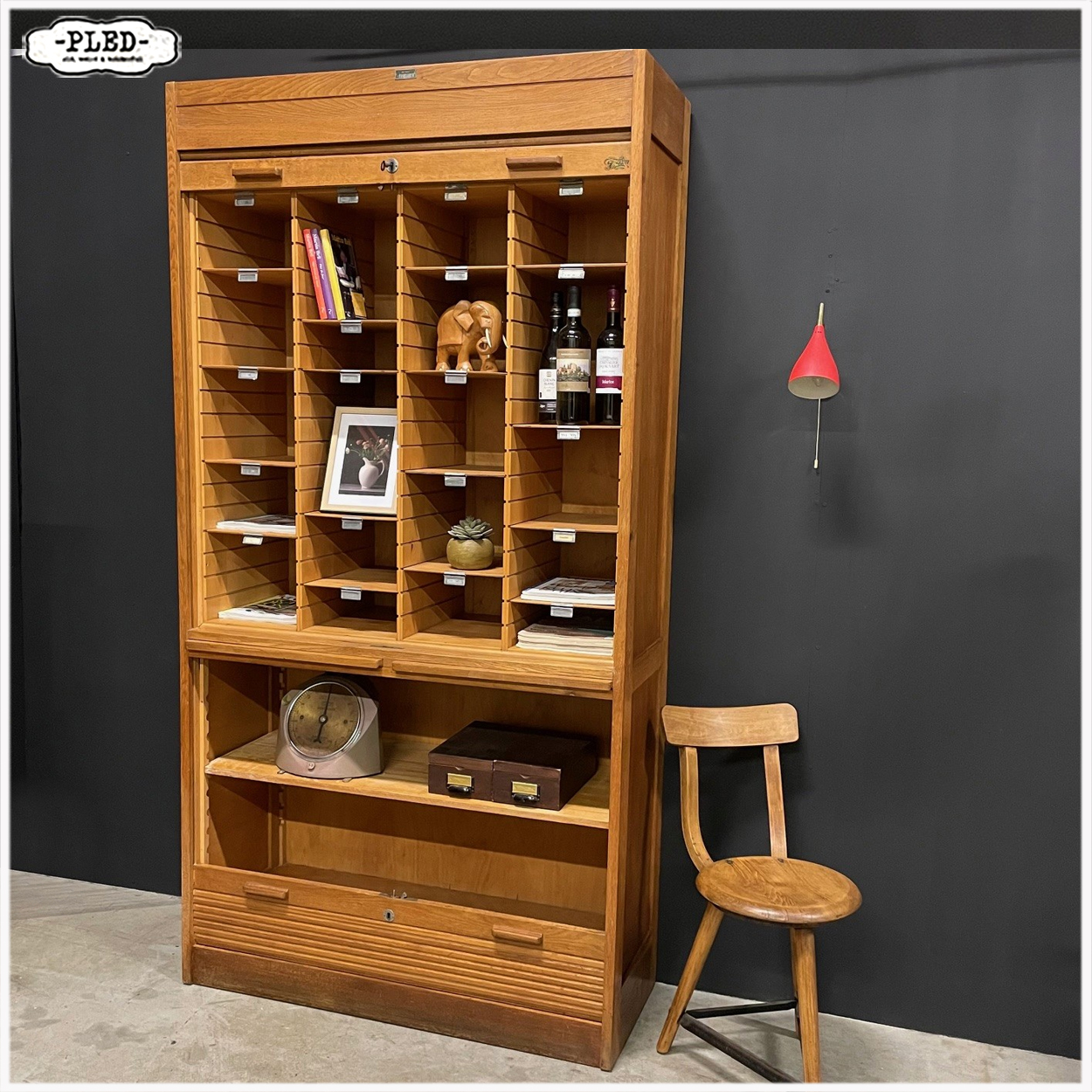 Originele eikenhouten Jerry roldeurkast, jaren 1930, USA - Afbeelding 5