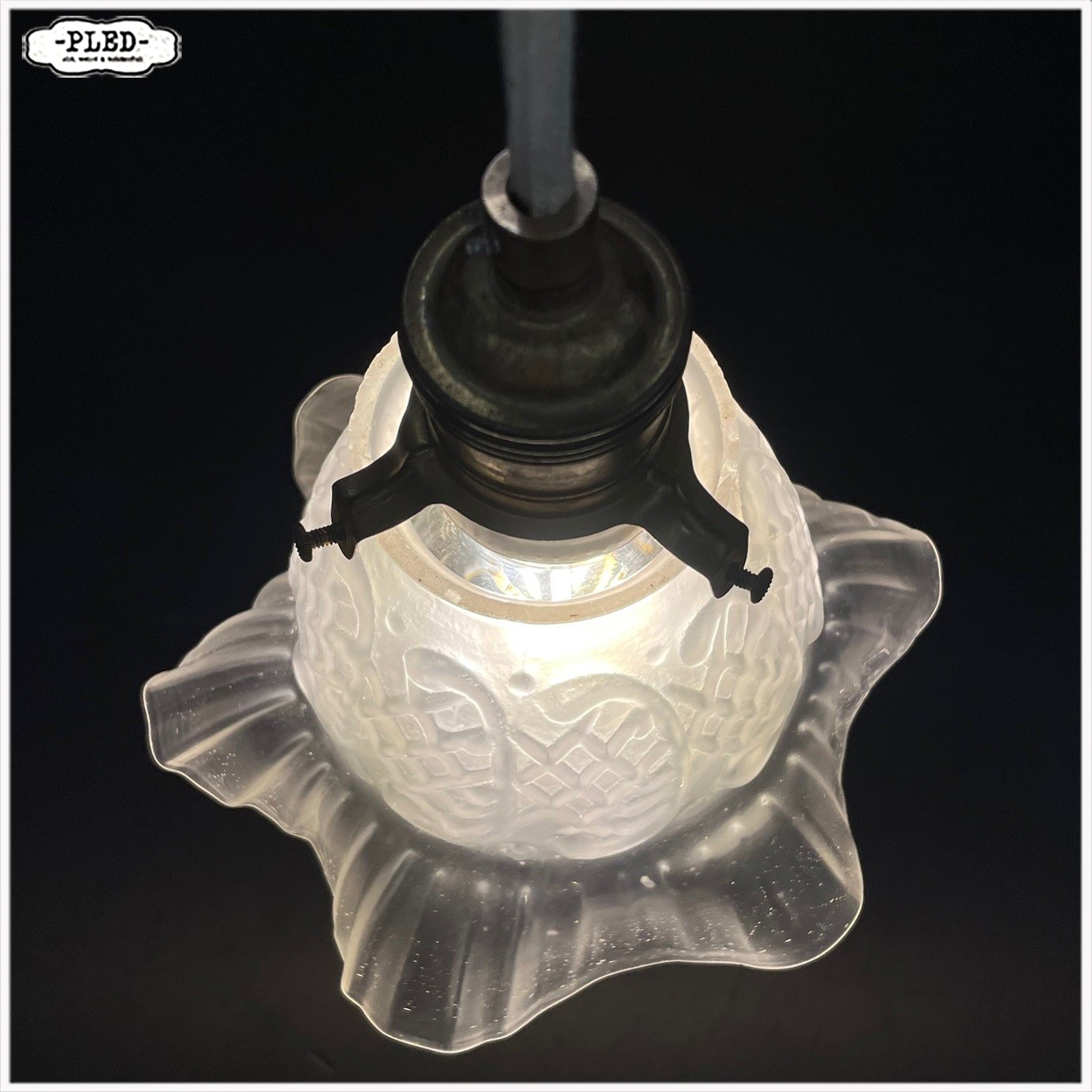 Vintage, matglazen hanglampjes met katoenkleurig snoer - Afbeelding 9