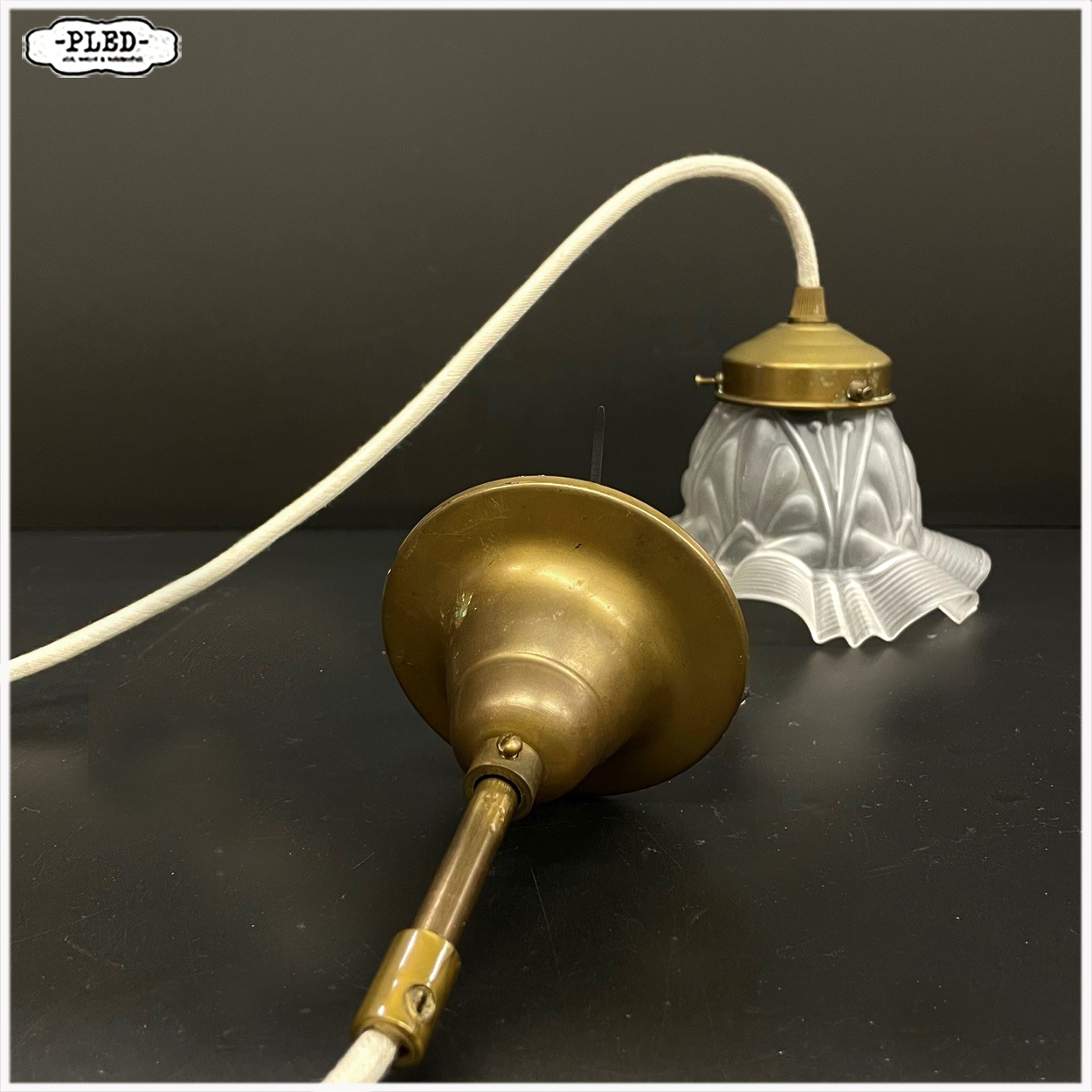 Vintage matglazen hanglampje met katoenkleurig snoer - Afbeelding 9