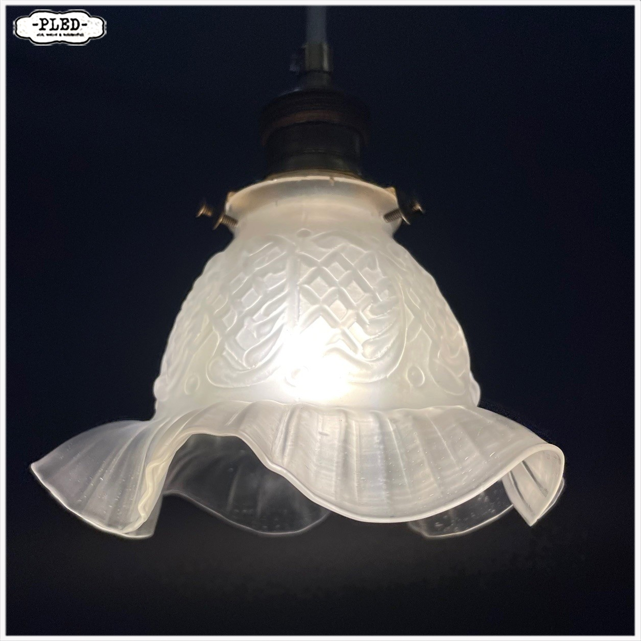 Vintage, matglazen hanglampjes met katoenkleurig snoer - Afbeelding 10