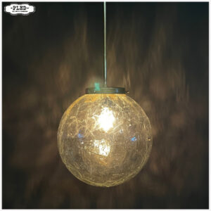 Vintage glazen pendellamp met ‘crackled glass’ bol