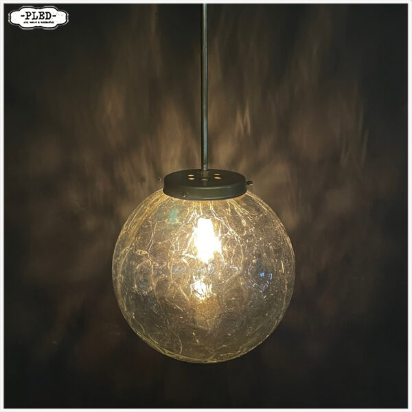 Vintage glazen pendellamp met ‘crackled glass’ bol - Afbeelding 2