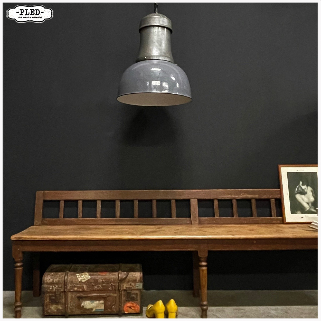 Grote geëmailleerde industriële hanglamp, Bauhaus - Afbeelding 4