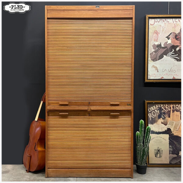 Originele eikenhouten Jerry roldeurkast, jaren 1930, USA (2) - Afbeelding 2