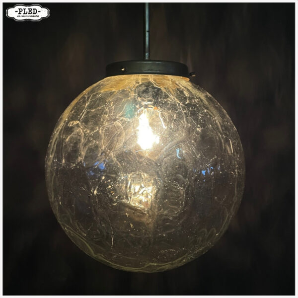 Vintage glazen pendellamp met ‘crackled glass’ bol - Afbeelding 3