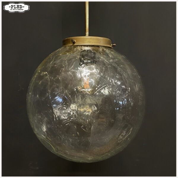 Vintage glazen pendellamp met ‘crackled glass’ bol - Afbeelding 4
