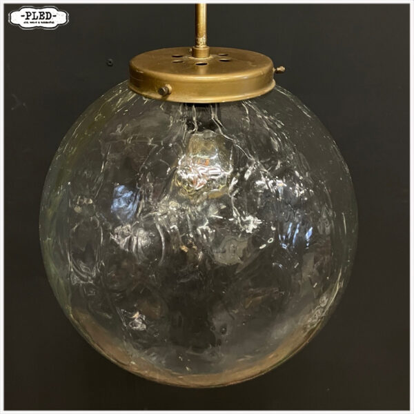 Vintage glazen pendellamp met ‘crackled glass’ bol - Afbeelding 5