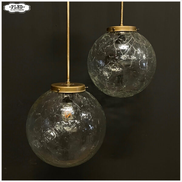 Vintage glazen pendellamp met ‘crackled glass’ bol - Afbeelding 7
