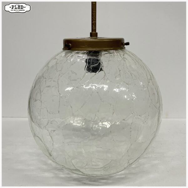 Vintage glazen pendellamp met ‘crackled glass’ bol - Afbeelding 8