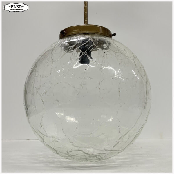 Vintage glazen pendellamp met ‘crackled glass’ bol - Afbeelding 9