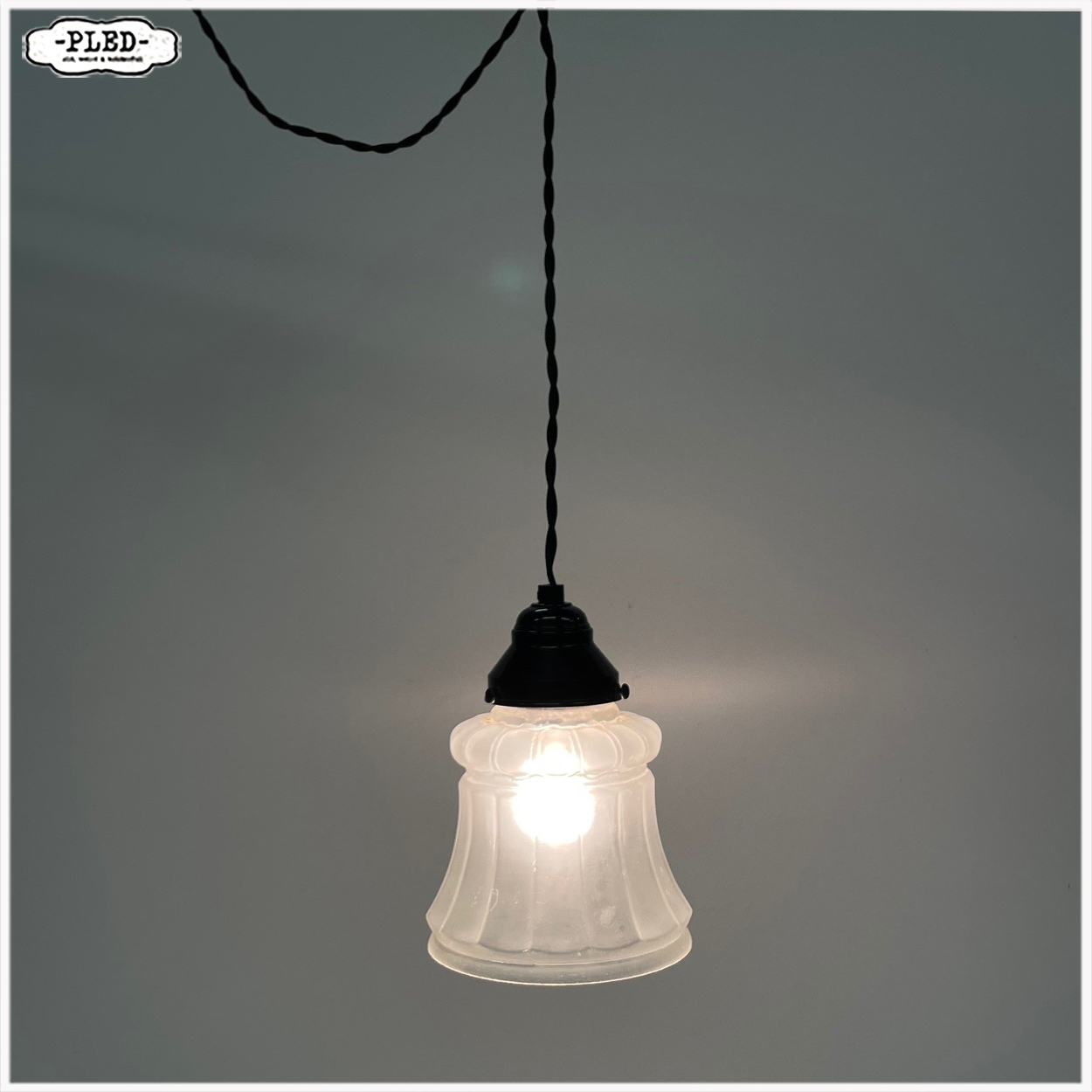 Oud, frosted glass, art deco hanglampje - Afbeelding 2