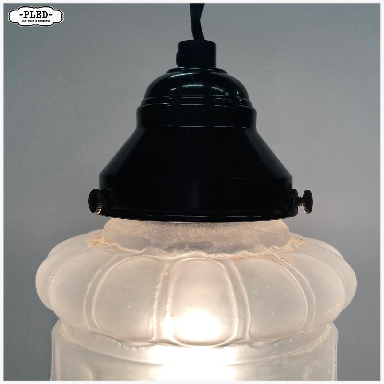 Oud, frosted glass, art deco hanglampje - Afbeelding 7