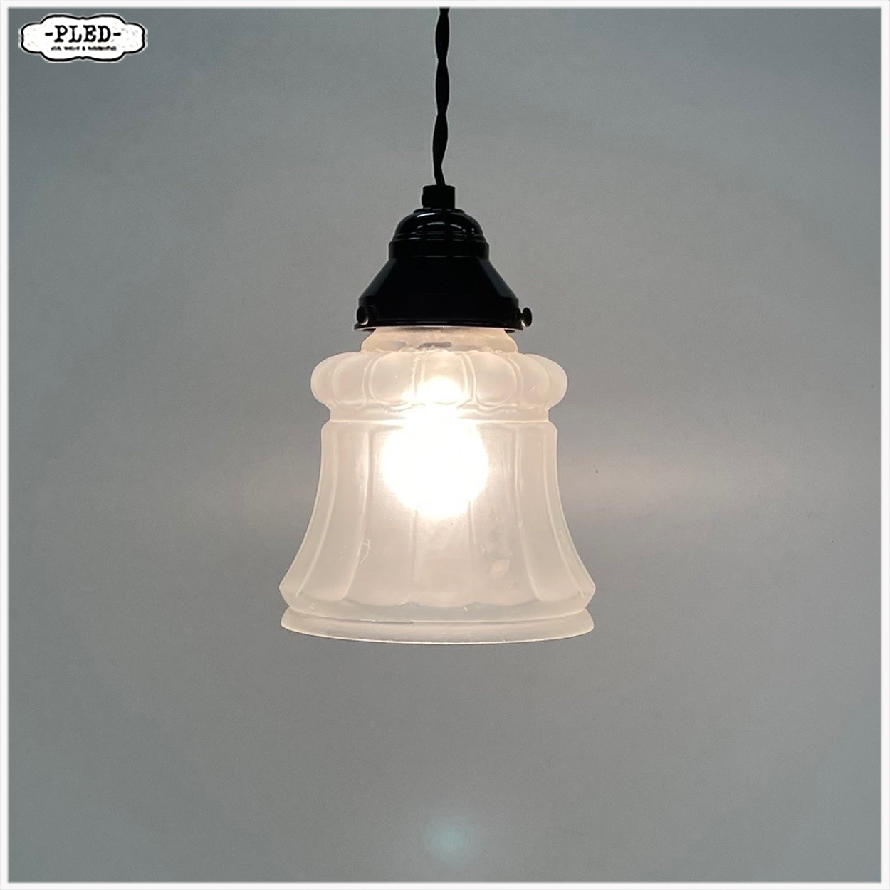 Oud, frosted glass, art deco hanglampje - Afbeelding 5