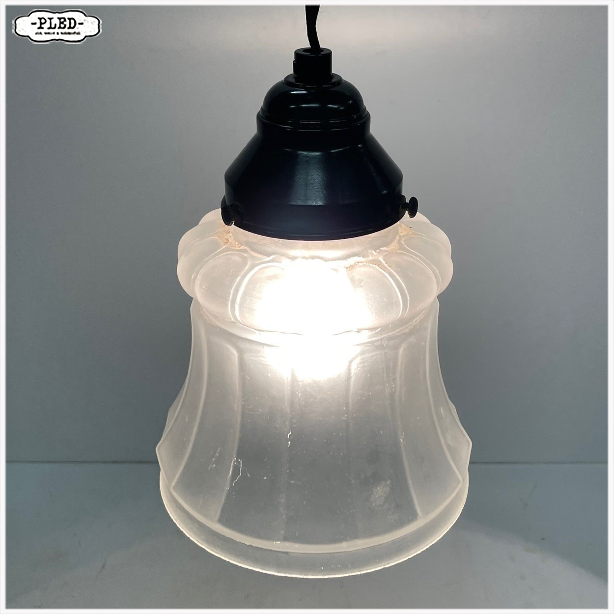 Oud, frosted glass, art deco hanglampje - Afbeelding 6