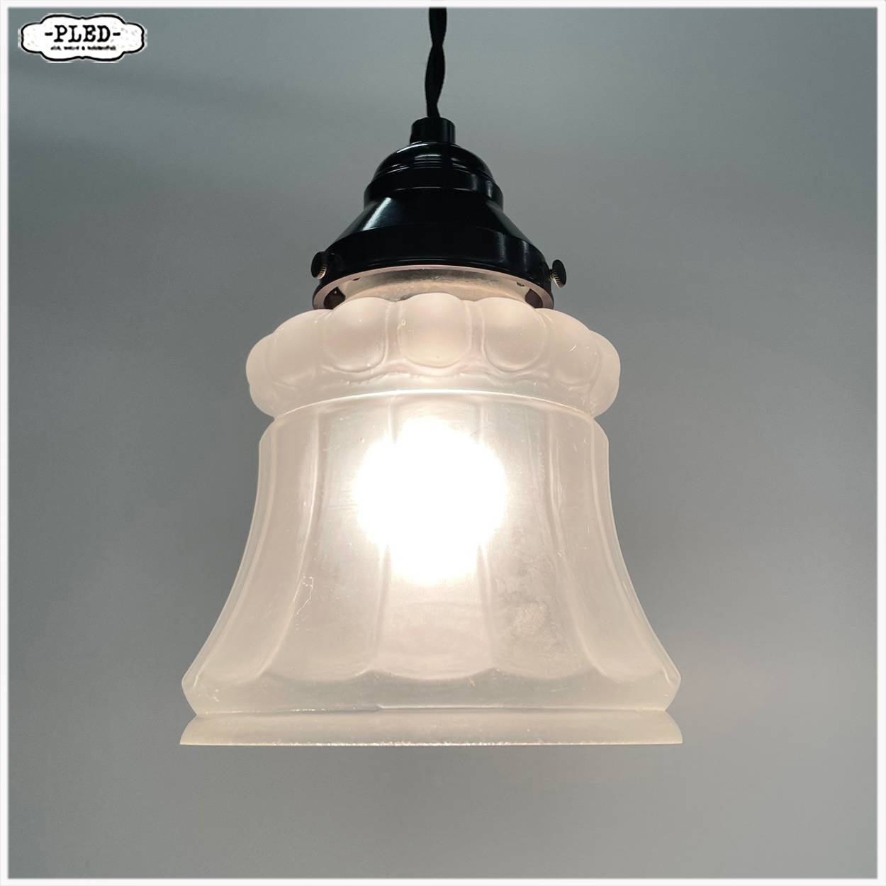 Oud, frosted glass, art deco hanglampje - Afbeelding 4