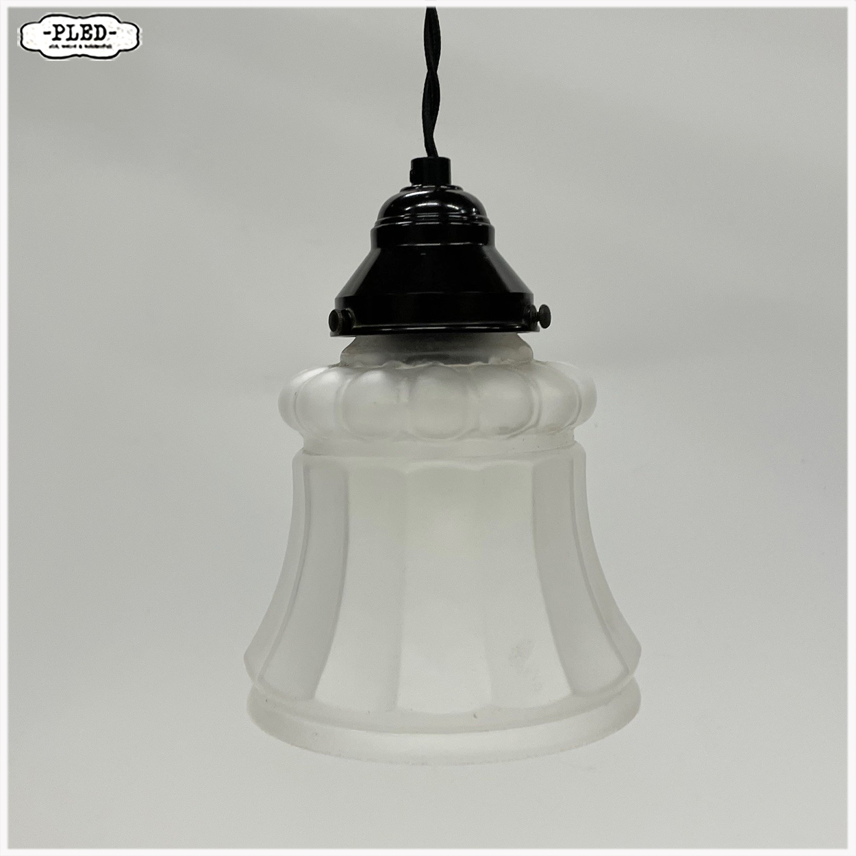 Oud, frosted glass, art deco hanglampje - Afbeelding 3