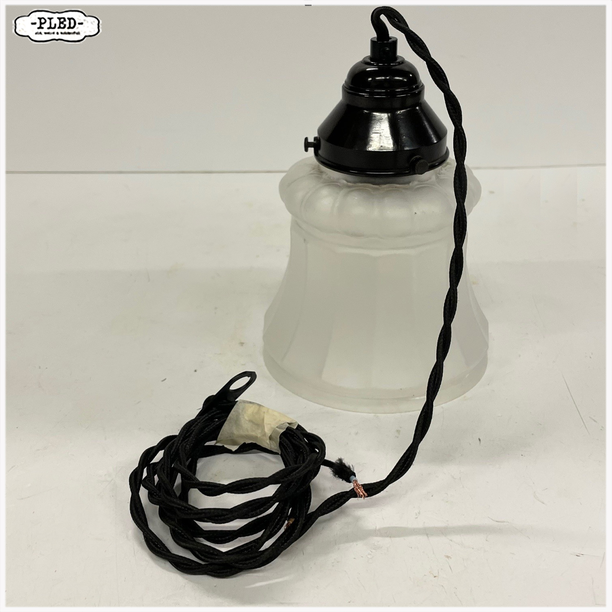 Oud, frosted glass, art deco hanglampje - Afbeelding 10