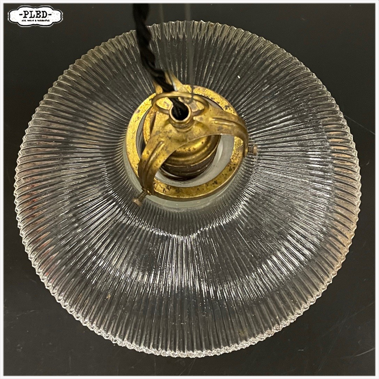 Oude glazen hanglamp, Holophane stijl - Afbeelding 7