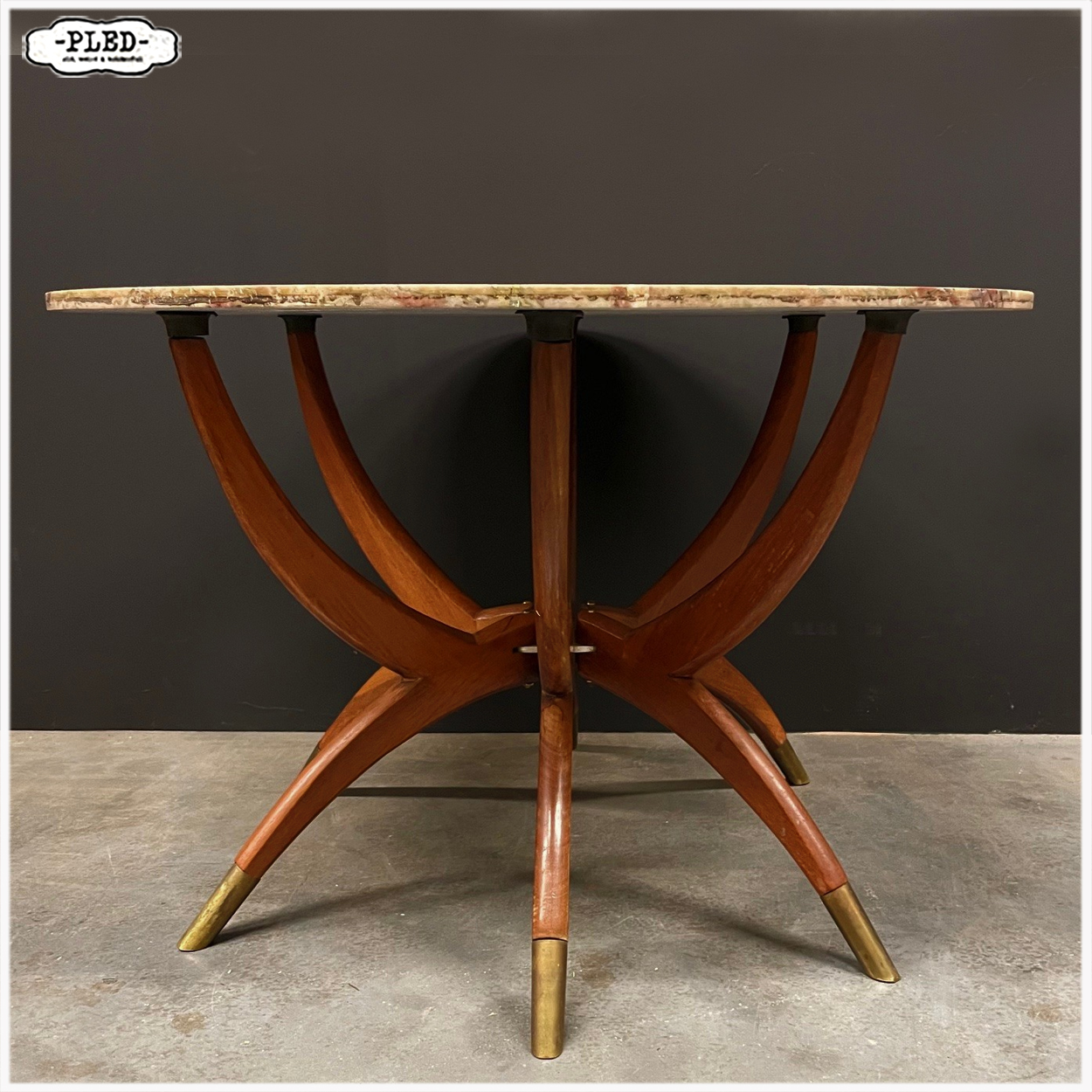 Italiaanse Mid-century 'Spinnenpoot' salontafel met marmeren blad - Afbeelding 6