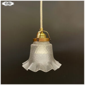 Oud, frosted glass hanglampje met messing glashouder