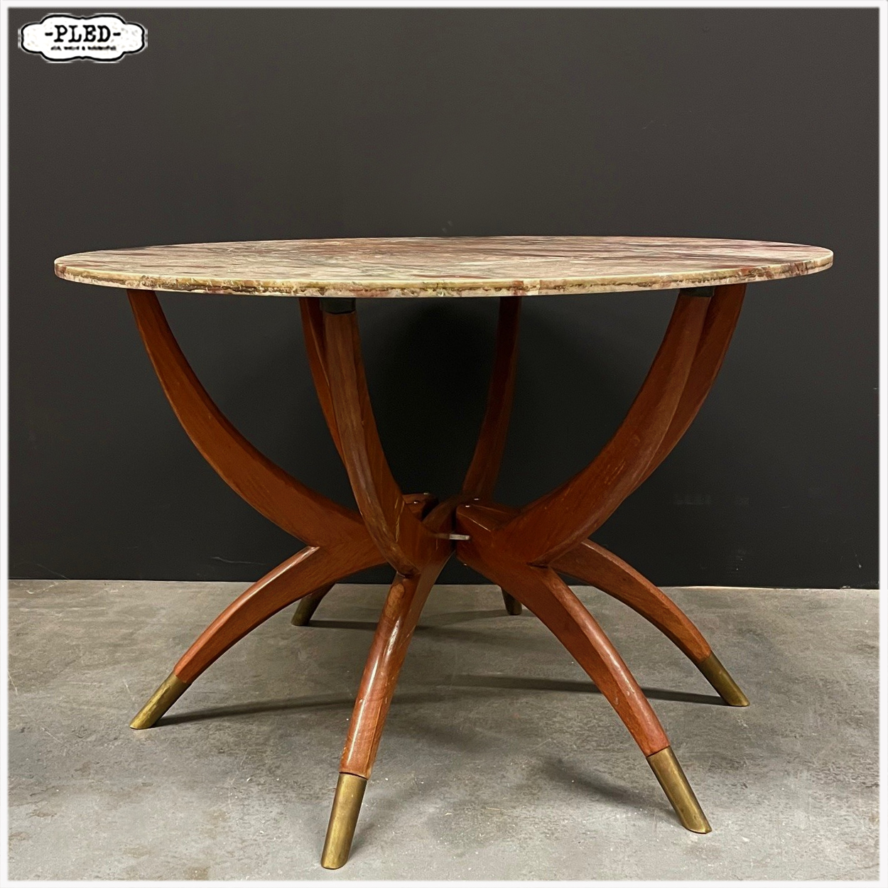 Italiaanse Mid-century 'Spinnenpoot' salontafel met marmeren blad - Afbeelding 5