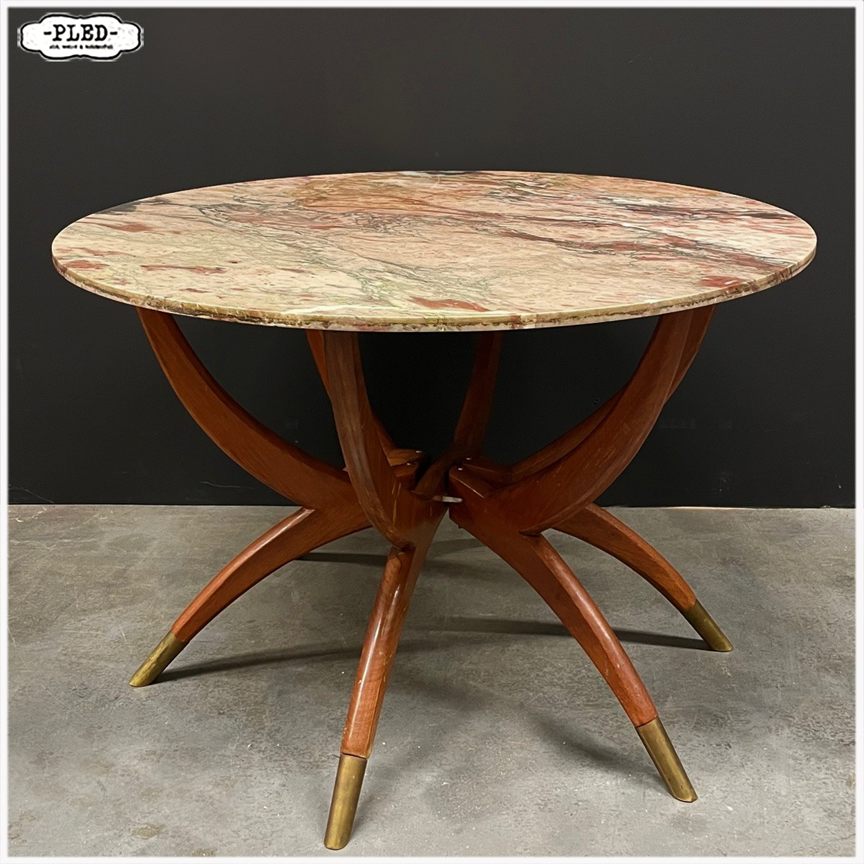 Italiaanse Mid-century 'Spinnenpoot' salontafel met marmeren blad - Afbeelding 2