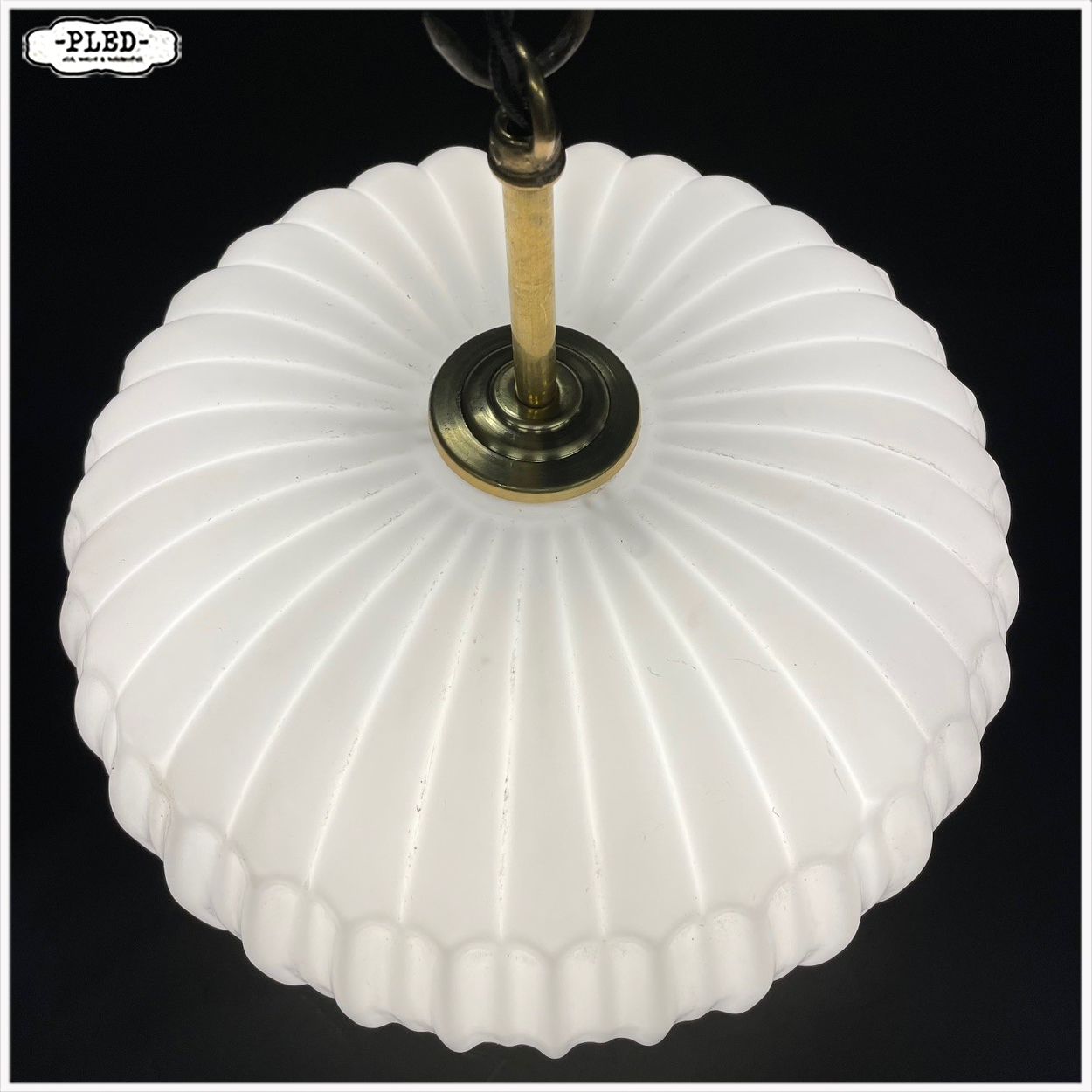 Vintage pompoenvormige opaal glazen pendellamp, Bohemen 1960s - Afbeelding 5