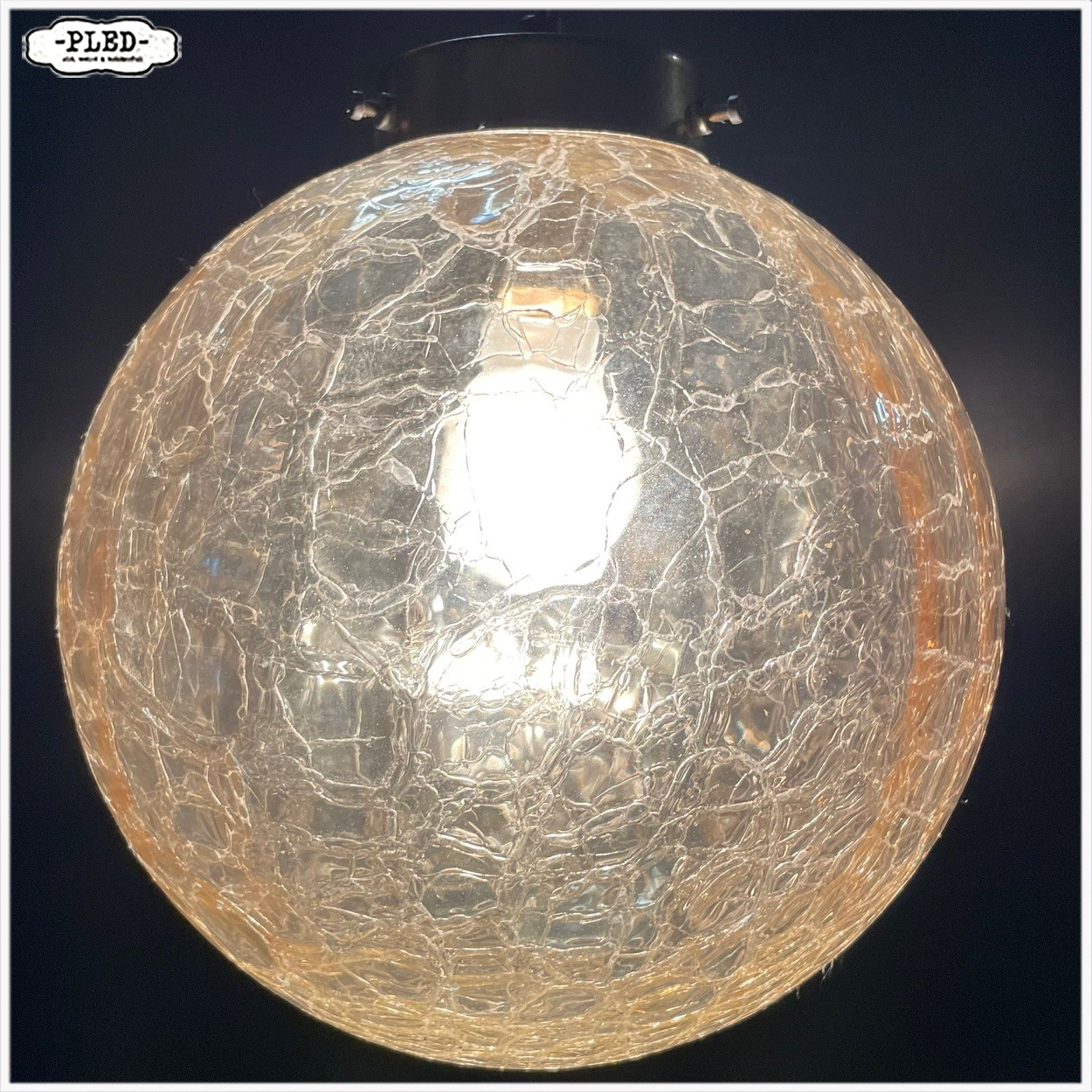 Vintage glazen pendellamp met ‘crackled glass’ bol - Afbeelding 5