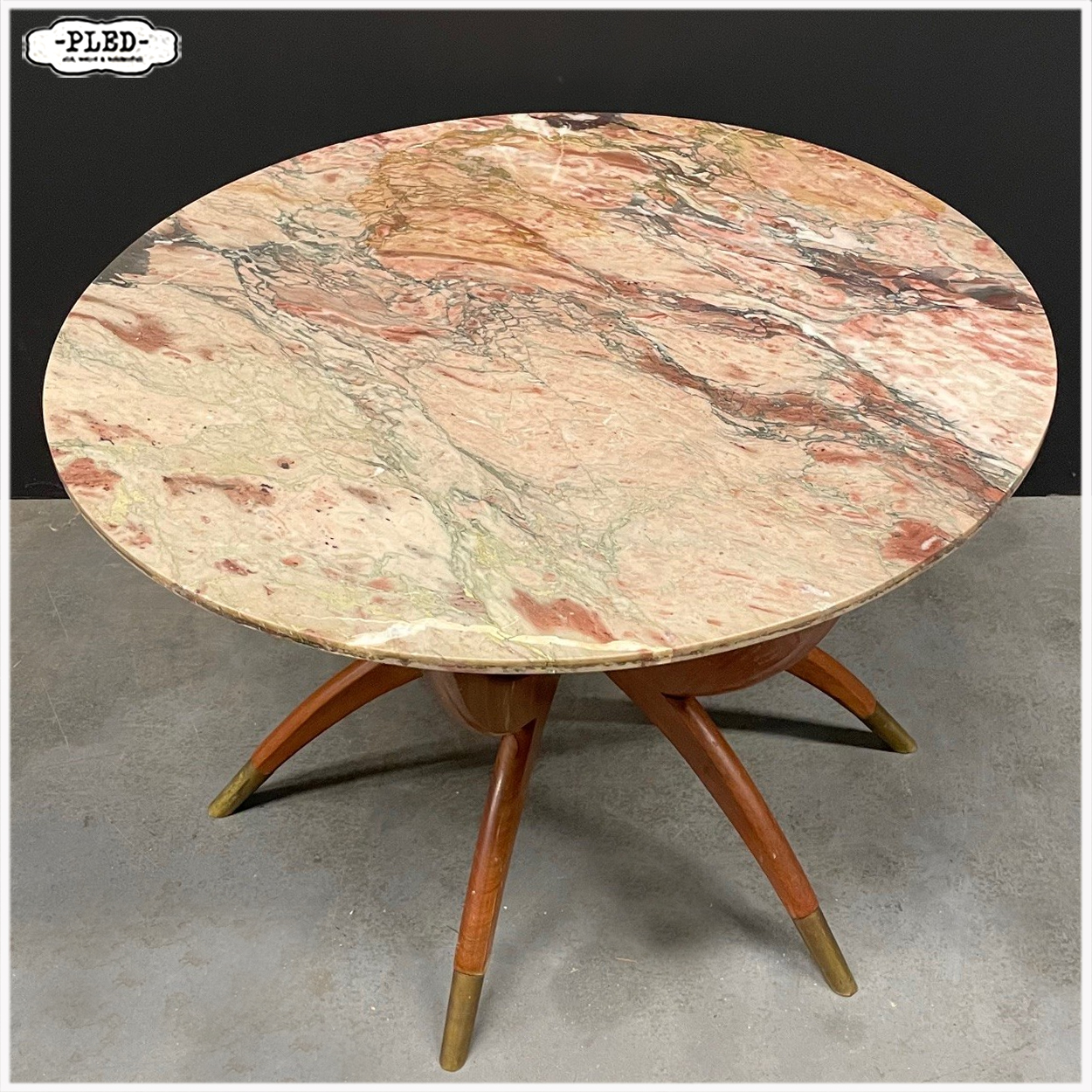 Italiaanse Mid-century 'Spinnenpoot' salontafel met marmeren blad - Afbeelding 3