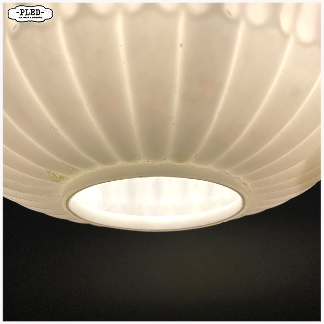 Vintage pompoenvormige opaal glazen pendellamp, Bohemen 1960s - Afbeelding 6