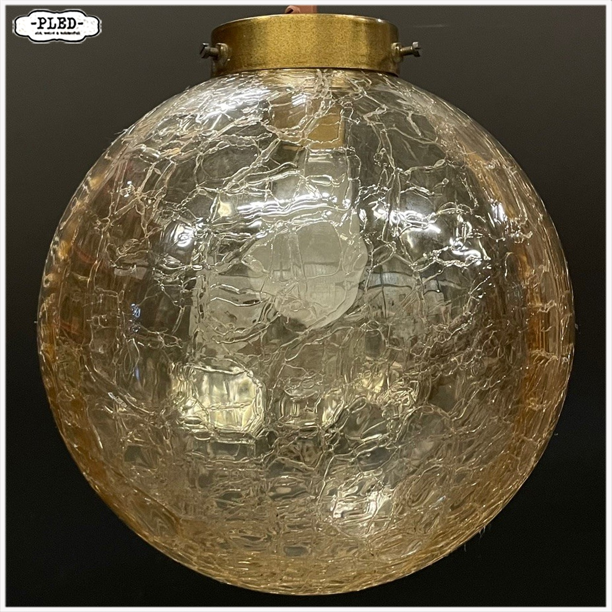 Vintage glazen pendellamp met ‘crackled glass’ bol - Afbeelding 6