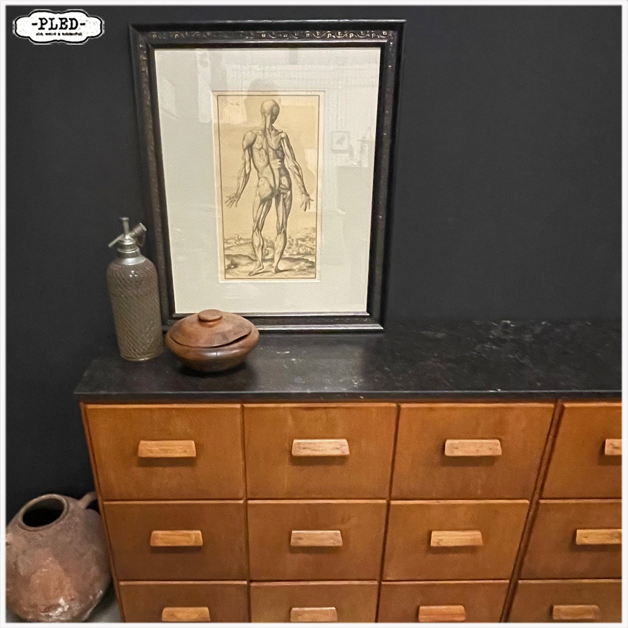 Oude eikenhouten apothekerskast met hardstenen blad - Afbeelding 6