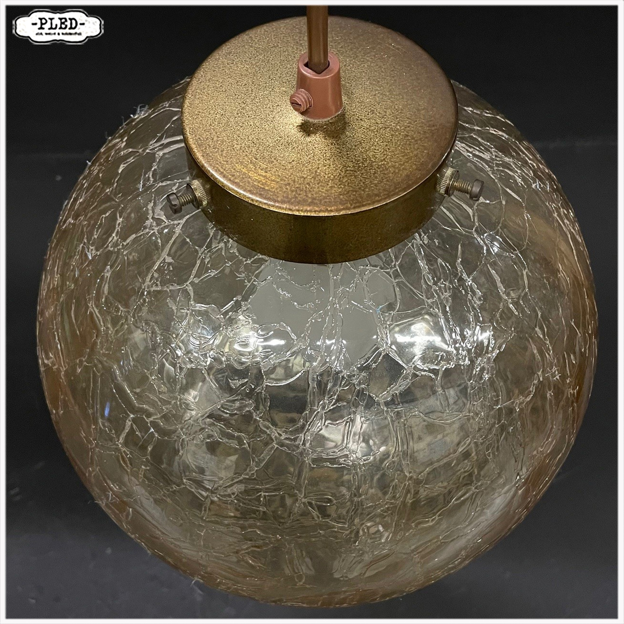 Vintage glazen pendellamp met ‘crackled glass’ bol - Afbeelding 7