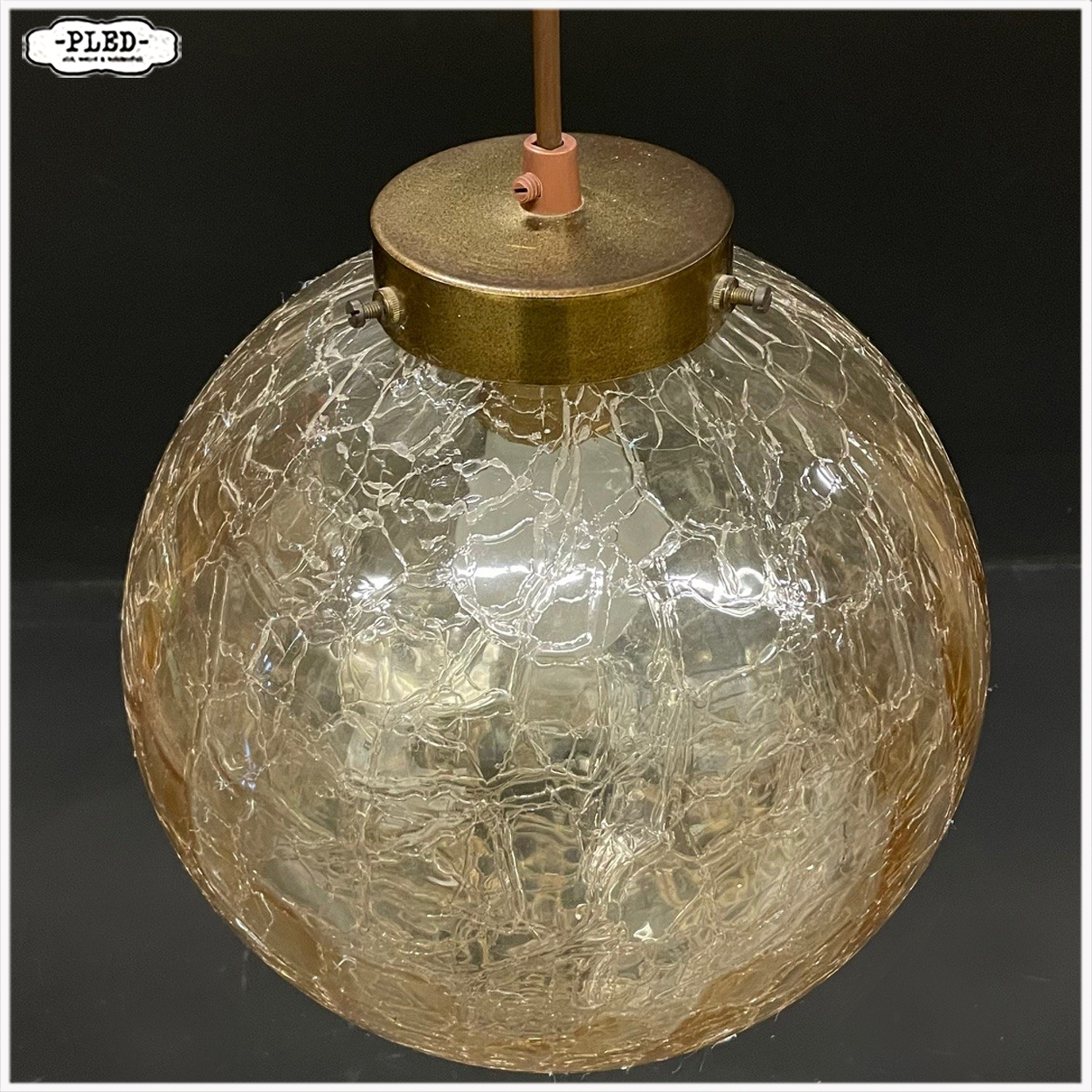 Vintage glazen pendellamp met ‘crackled glass’ bol - Afbeelding 8
