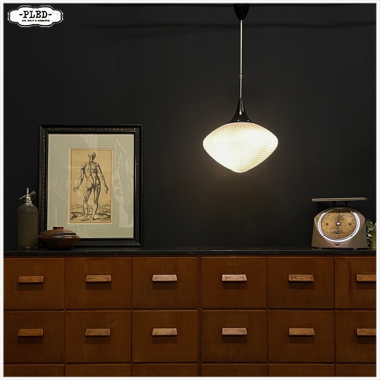 Diamantvormige vintage opaalglazen pendellamp, Bohemen, sixties - Afbeelding 5