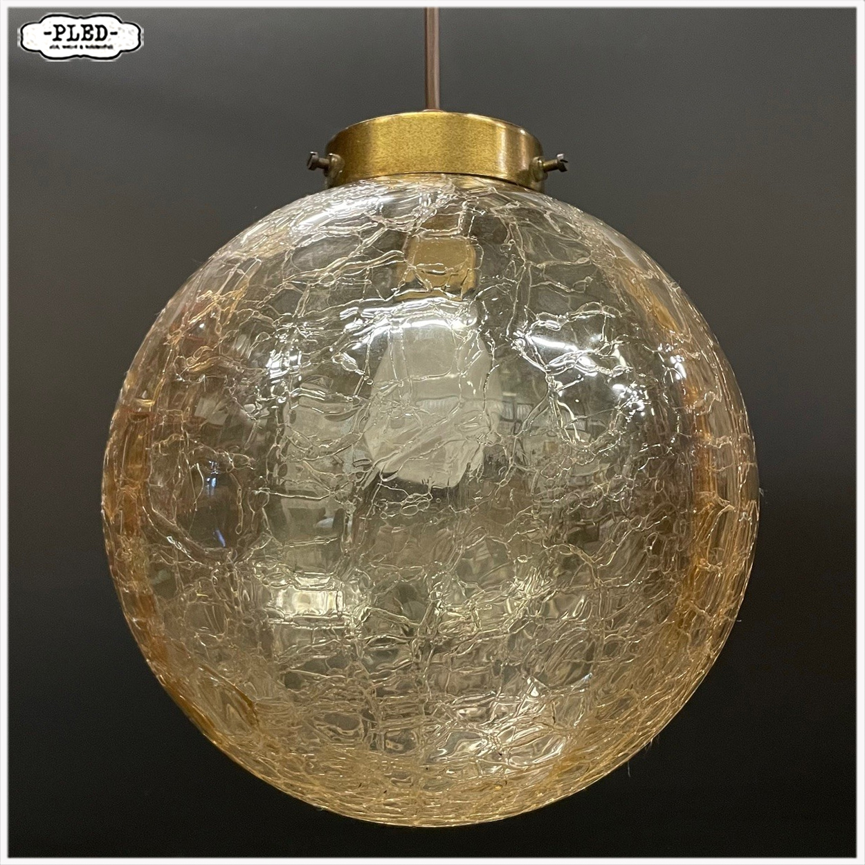 Vintage glazen pendellamp met ‘crackled glass’ bol - Afbeelding 9