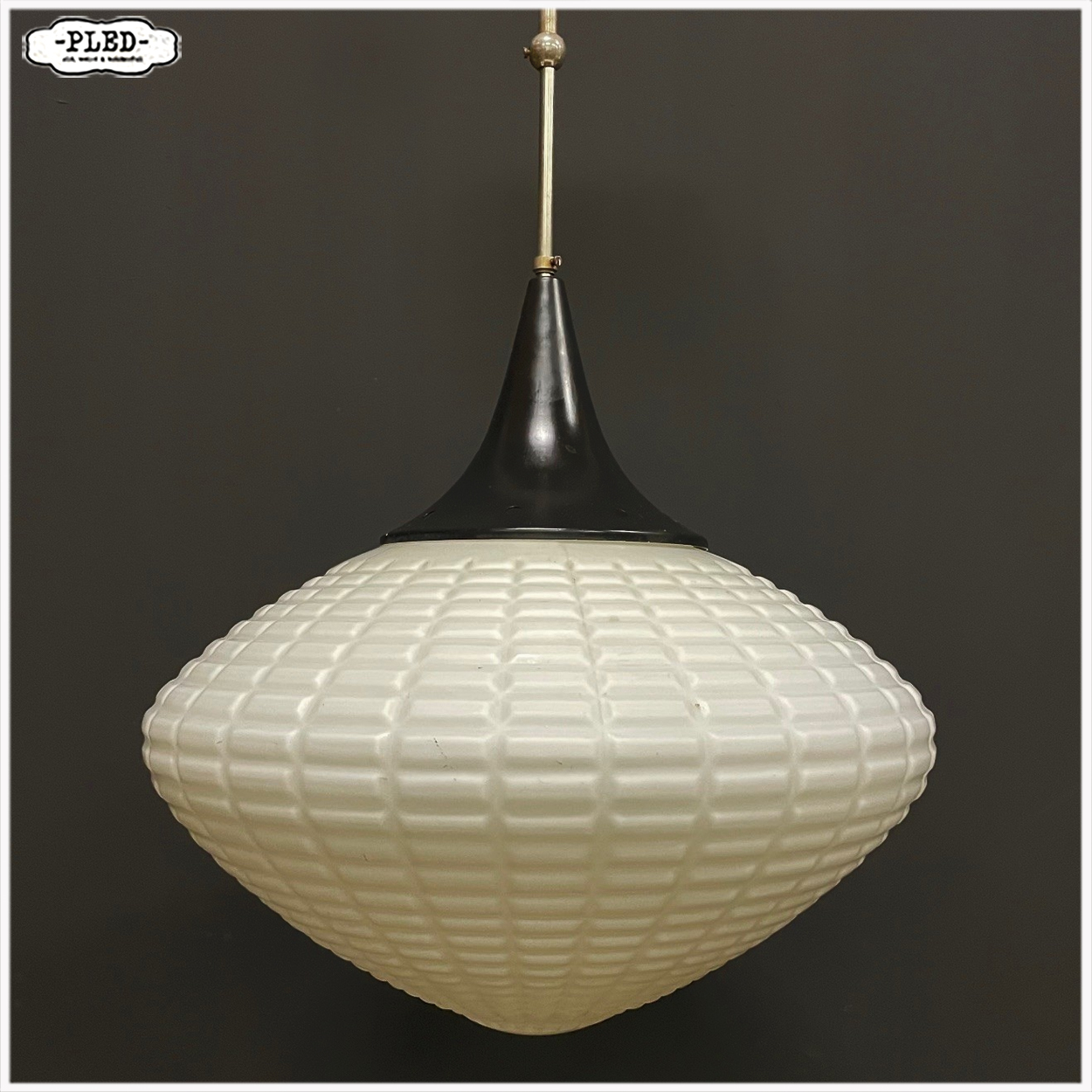 Diamantvormige vintage opaalglazen pendellamp, Bohemen, sixties - Afbeelding 10