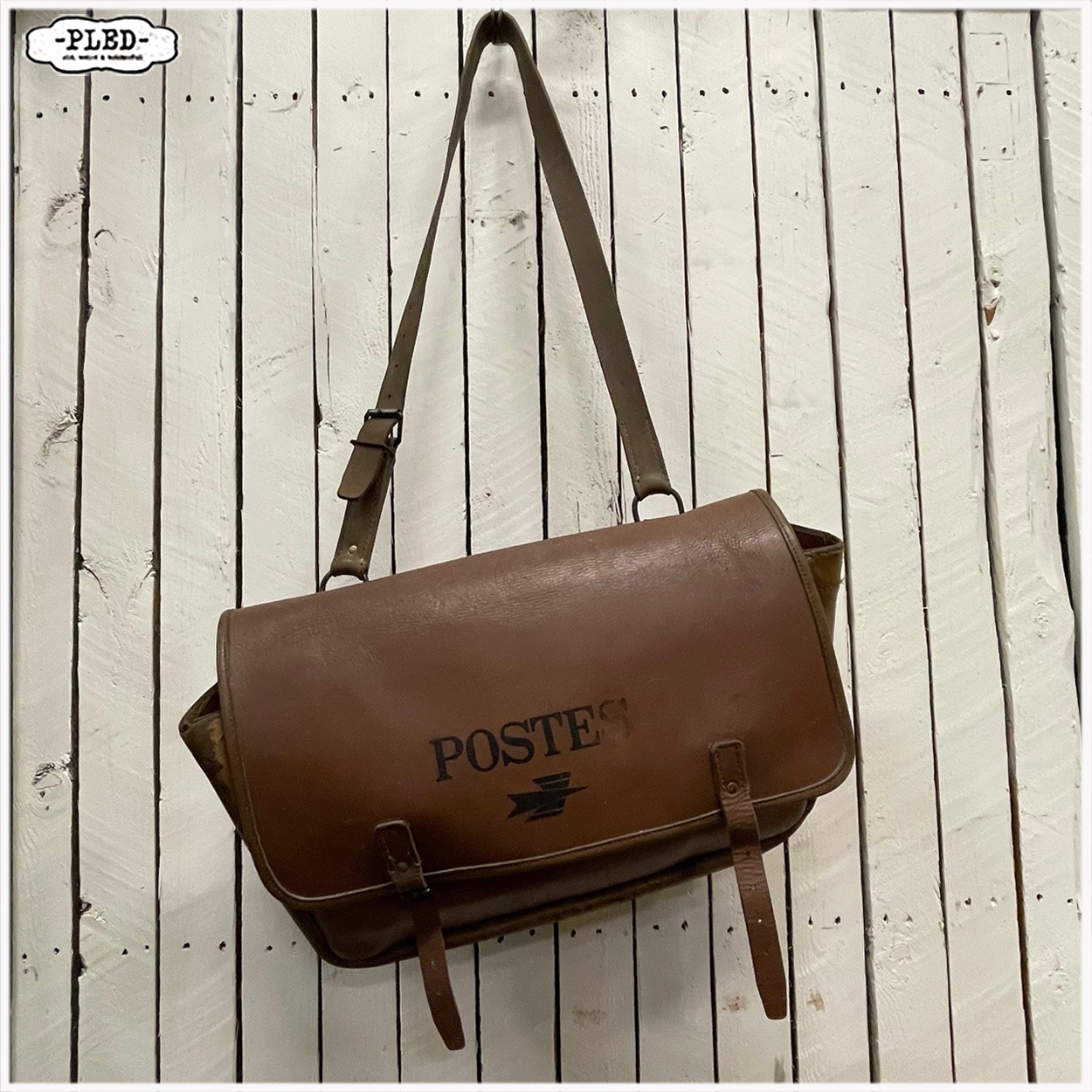 Oude lederen tas van La Poste