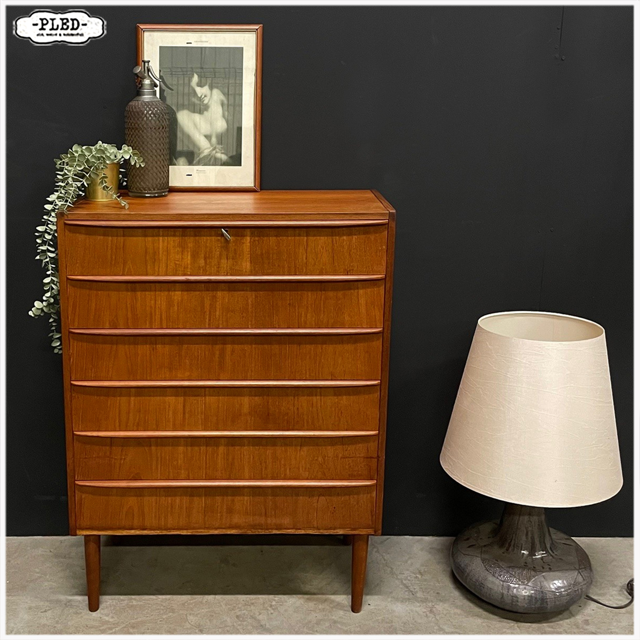 Deense ladekast, teakfineer, Hanbjerg Møbelfabrik - Afbeelding 2