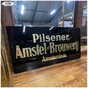 Antiek, glazen reclamebord van de Amstel Brouwerij Amsterdam