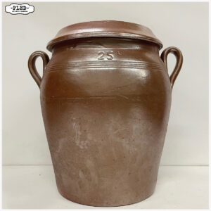 Oude Franse aardewerken confitpot met deksel