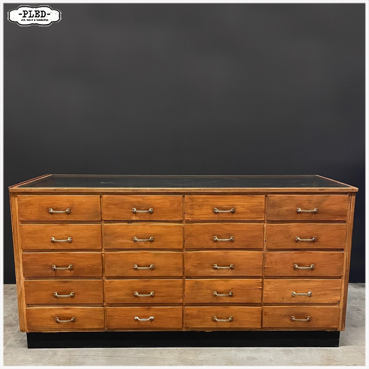 Vintage toonbank met 20 lades, B168,5 cm - Afbeelding 4