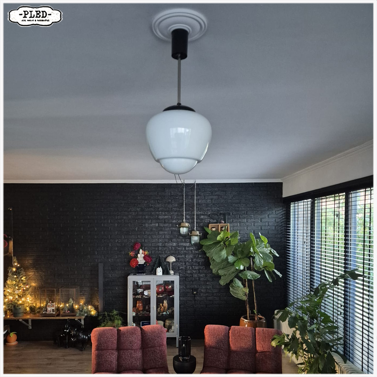 Opaline pendellamp art deco stijl (middel groot) - Afbeelding 16