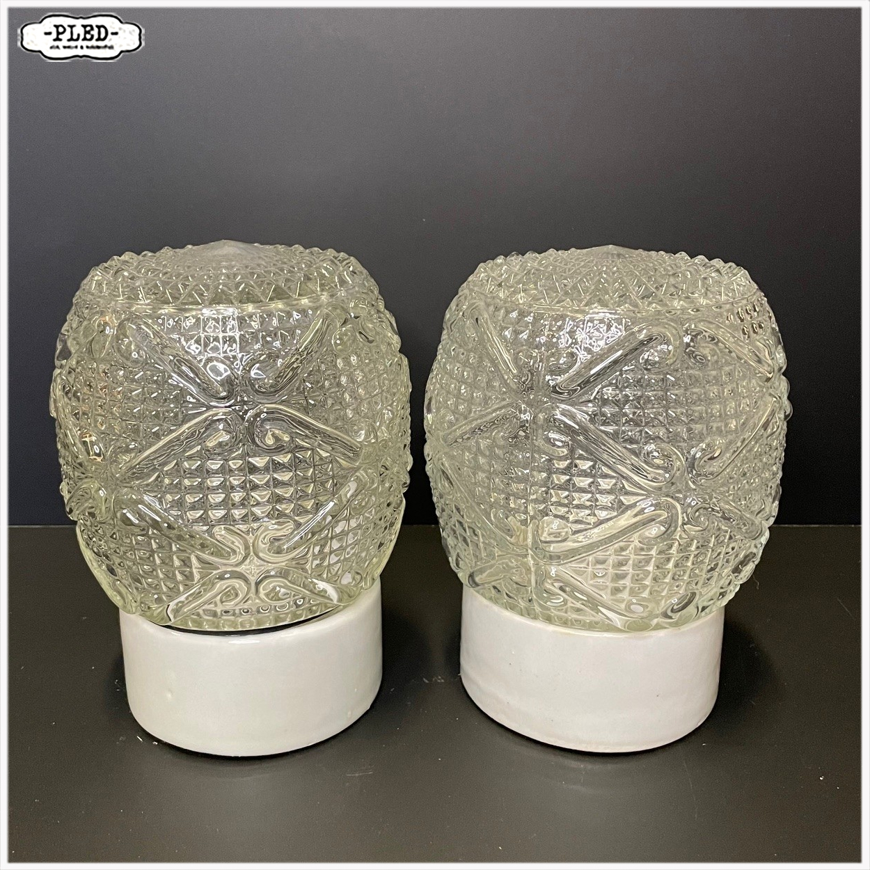 Porseleinen plafondlamp met glazen kap - Afbeelding 2