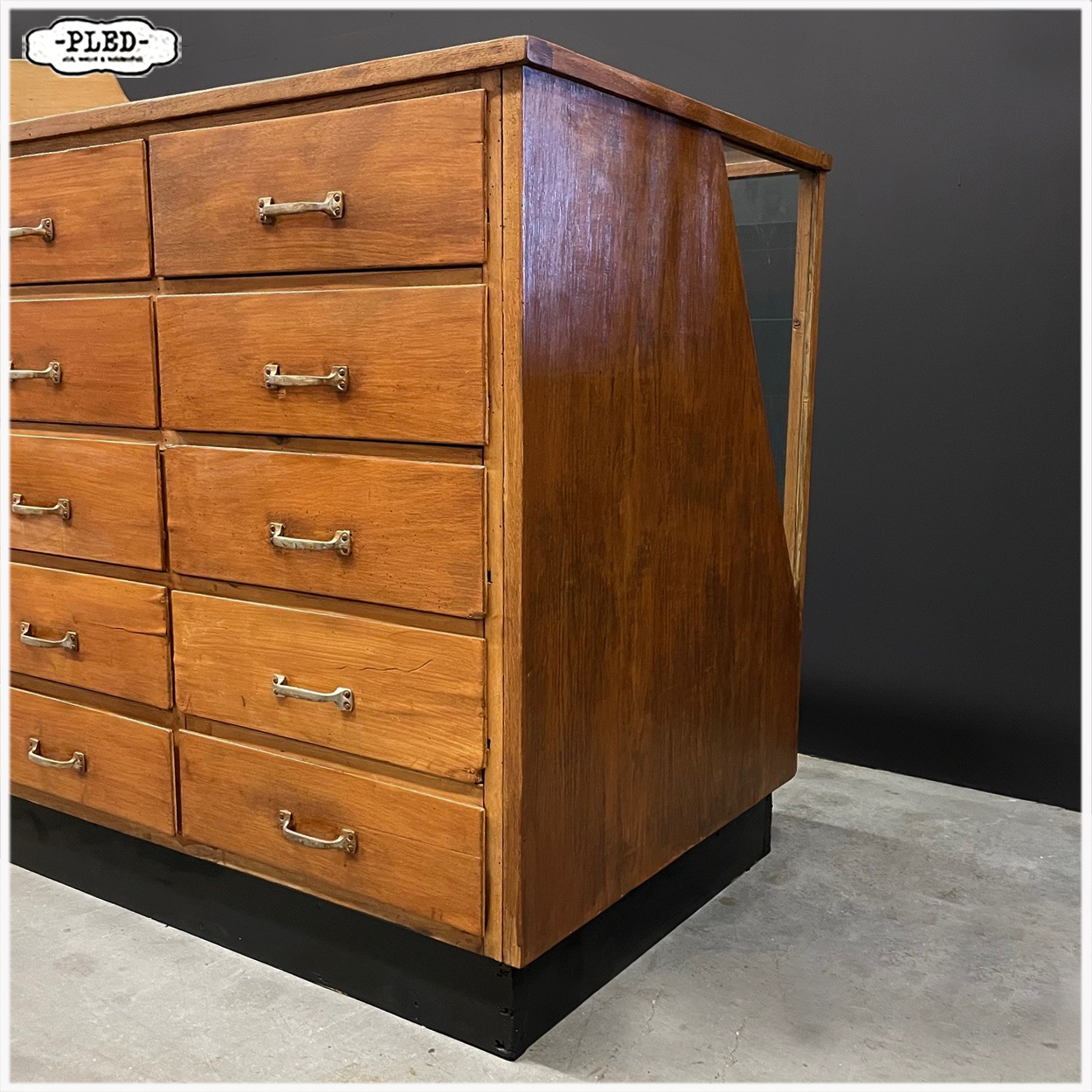 Vintage toonbank met 20 lades, B168,5 cm - Afbeelding 10