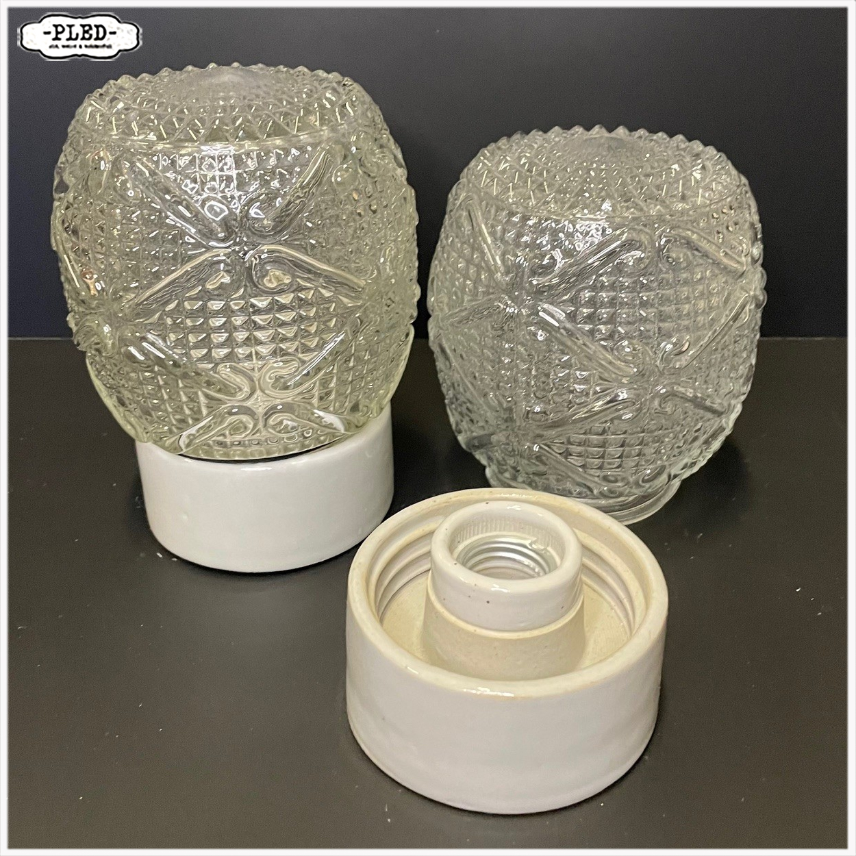 Porseleinen plafondlamp met glazen kap - Afbeelding 3