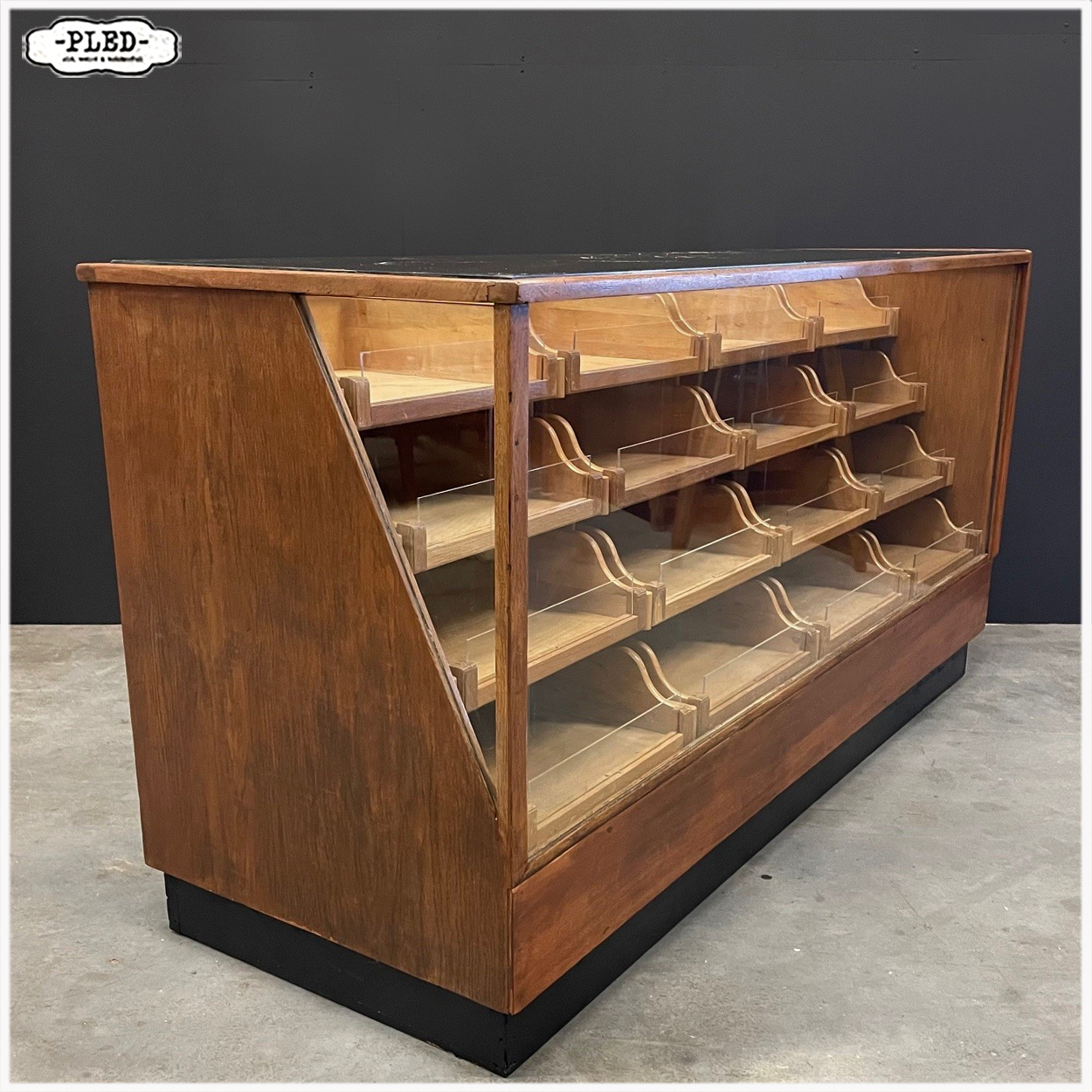 Vintage toonbank met 20 lades, B168,5 cm - Afbeelding 6