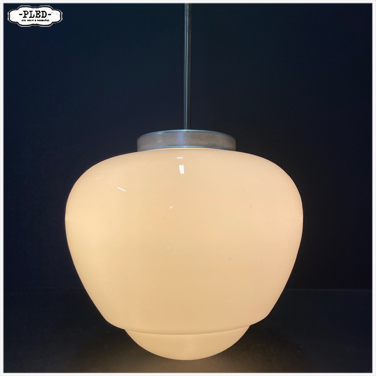 art deco opaline plafondlamp (groot) - Afbeelding 3