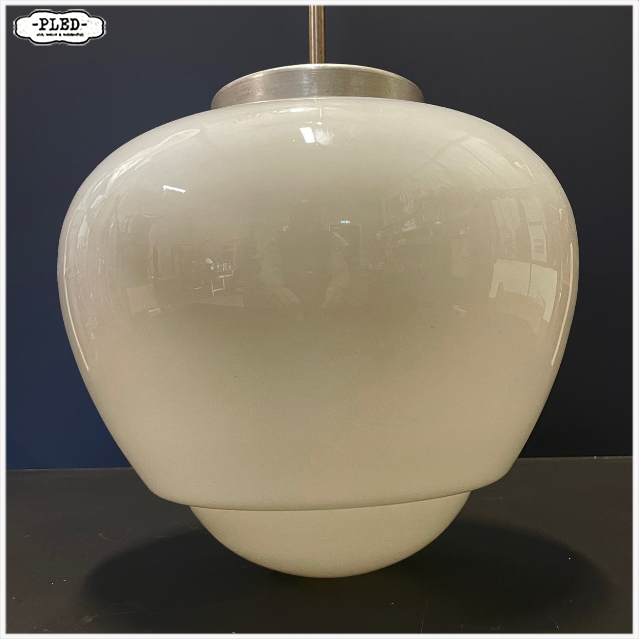 art deco opaline plafondlamp (groot) - Afbeelding 5